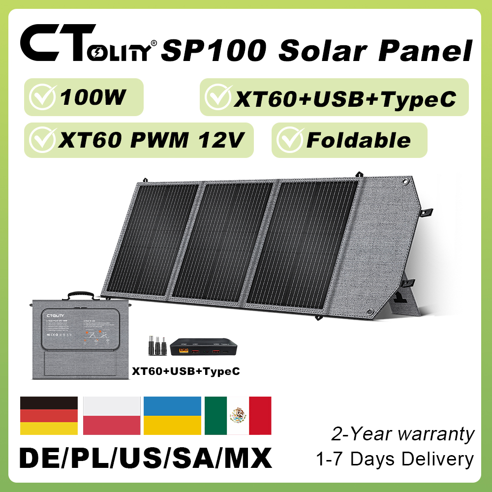 Folding Solar Panel - CTOLITY 100W Solar Panel with XT60